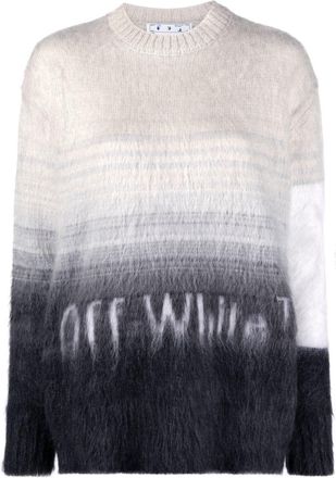 Off-white intarsia-logo crew-neck jumper - women - Polyamide/Mohair/Wool - 38 - Grey