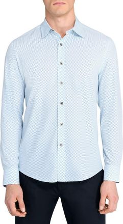 W.R.K Trim Fit Abstract Cube Print Performance Button-Up Shirt in Teal at Nordstrom, Size X-Large