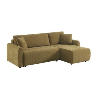 Sweeek Sof&aacute; cama esquinero reversible de tela con arc&oacute;n, 3 plazas, ocre