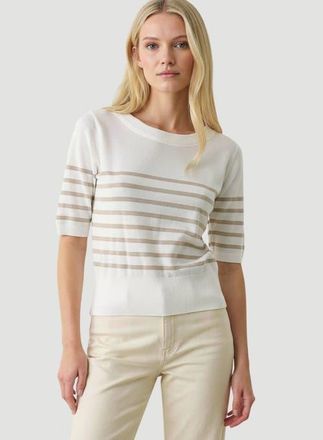 Majestic Filatures Stretch Linen Stripe Knit Three Quarter Sleeve Boatneck in Desert at Nordstrom, Size 1
