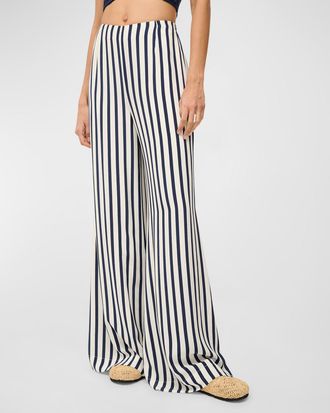 Staud Luke Striped Wide-Leg Viscose Pants