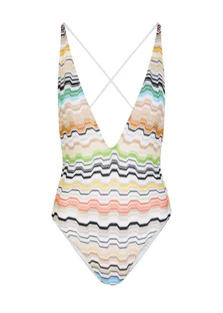 Missoni Patterned V-neck Fine-knit Swimsuit - Multicoloured - 48 (UK16 / XL)