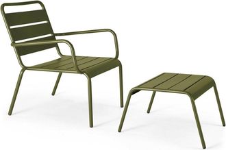 Oviala Sill&oacute;n reclinable y reposapi&eacute;s de metal verde caqui