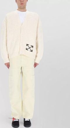 Off-white arrow knit cardigan ribbed cuffs hem