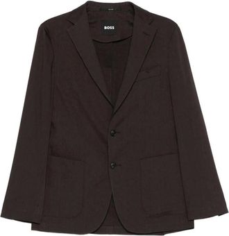 HUGO BOSS Jassen, Heren, Bruin, M, Linnen, Slim-fit Jas in Tech Linnen
