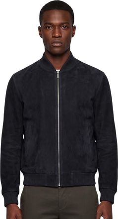 HUGO BOSS Dark Blue Solid Mock Collar Jacket