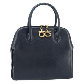 Ferragamo Gancini Leather Navy Leather Handbag (Pre-Owned)