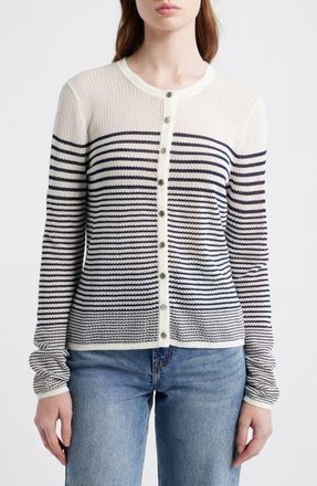 Rag & Bone Daisy Stripe Cotton Blend Cardigan in White at Nordstrom, Size Xx-Small