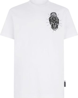 Philipp Plein T-shirt met ronde hals en schedelborduurwerk op de borst - Heren - T-shirts - Wit - XL - Katoen - Tops