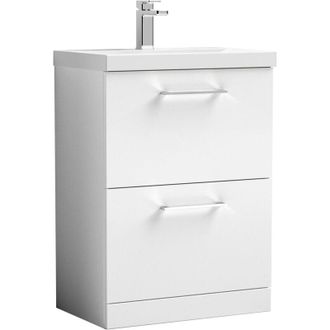 Nuie Nuie - Arno Floor Standing 2-Drawer Vanity Unit with Basin-3 600mm Wide - Gloss White