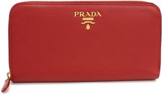Prada Red Color Leather Long Wallet (Bi-Fold) (Pre-Owned)