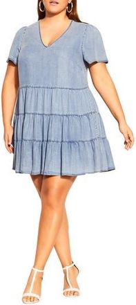 City Chic Tiered Denim Minidress in Light Denim at Nordstrom Rack, Size X-Small