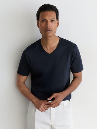 Reiss Navy Air-water-cotton V-neck Tailored-fit T-shirt, Xxl