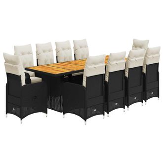 vidaXL Vidaxl - Set Da Bistr&ograve; Da Giardino 11 Pz Con Cuscini Nero In Polyrattan
