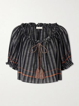 Ulla Johnson Top In Voile Di Cotone A Righe Paros - Nero