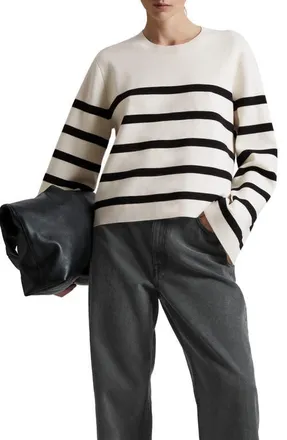 & Other Stories Crewneck Sweater in Off White/Black Stripe at Nordstrom, Size Medium