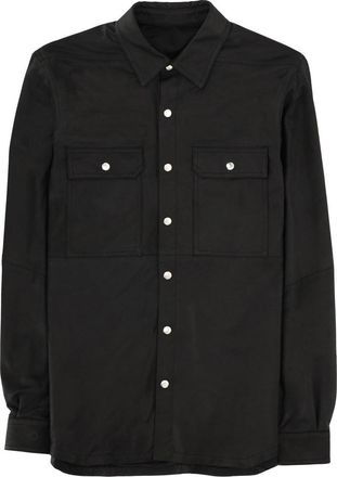Rick Owens Matte Black Leather Snap Jacket