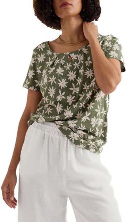 Seasalt Cornwall Appletree Floral Keyhole T-Shirt in Tropic Bloom Cypress at Nordstrom, Size 10