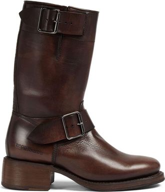 Dsquared2 logo-debossed leather boots - women - Calf Leather/Rubber/Calf Leather/Calf Leather - 39 - Brown