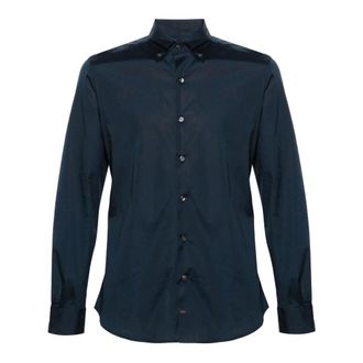 Fay Blauw Katoenmix Poplin Overhemd - Heren - Casual Overhemden - Blauw - M - Katoen - Overhemden