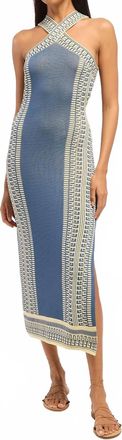 Misa Odessa Halter Neck Dress In Aegean Geometry Blue