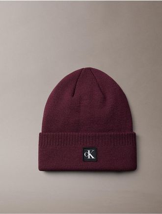 Calvin Klein Mens Monogram Embroidery Cuff Beanie - Purple