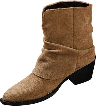 Generic Khaki Womens Ankle Boots with Solid Color Versatile Thick Heel Mid Heel for Leisure Activities in Winter