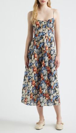 D&ocirc;en Benoit Floral Gathered Bust Tiered Midi Dress in Petit Jardin De Villandry at Nordstrom, Size Xx-Small
