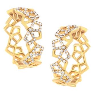 House of Brilliance 14K Yellow Gold 3/4 Cttw Diamond Honeycomb Hoop Earrings - 24MM at Nordstrom