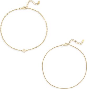 Argento Vivo Set of 2 Clover Kiss Cubic Zirconia Anklets in Gold at Nordstrom Rack
