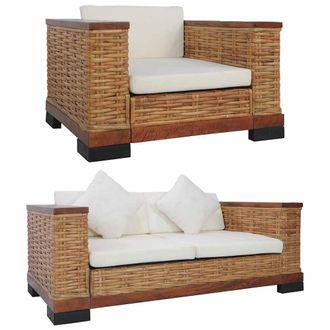 vidaXL Vidaxl - Juego De Sof&aacute;s Con Cojines 2 Piezas Rat&aacute;n Natural Marr&oacute;n