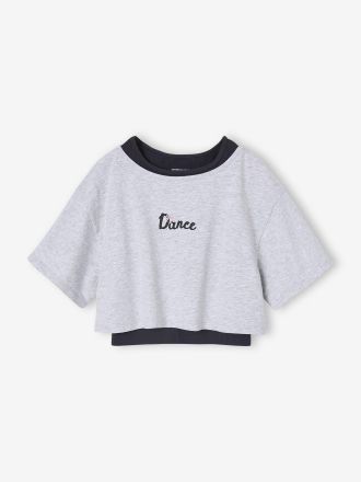Vertbaudet Sportliches Crop-Top mit Bustier f&uuml;r M&auml;dchen grau meliert