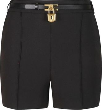 Elisabetta Franchi Lichte Crepe Shorts met Riem - Dames - Korte Broeken - Zwart - S - Leer - Korte Broeken