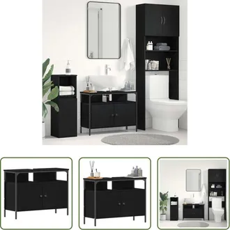 vidaXL Armadio per lavabo - Armadio per Lavabo da Bagno Rovere nero 80 x 30 x 60 cm