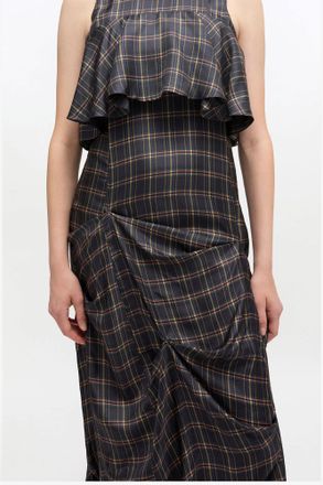 Ganni Black Check Ruffle Dress - Size 34 Organic Wool