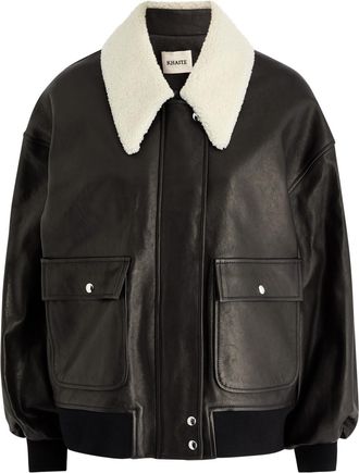 Khaite Shellar Shearling-trimmed Leather Bomber Jacket - Black - S (UK8-10 / S)