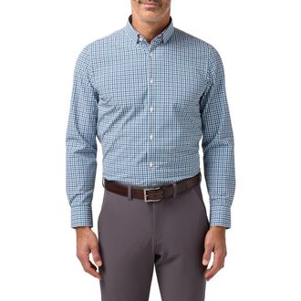 Mizzen+Main Leeward Trim Fit Performance Button-Up Shirt in Dark Teal Hudson Plaid at Nordstrom, Size Xx-Large