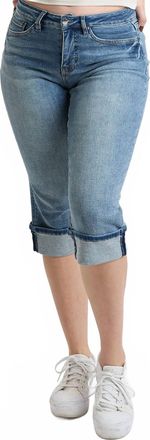 YMI Mid Rise Premium Stretch Essential Cuff Capri Pants In Blue