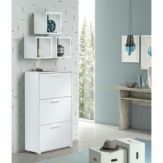 Dmora Zapatero Peonia, Mueble de entrada polivalente con 3 puertas abatibles, Zapatero de doble profundidad, 100% Made in Italy, Cm 67x28h112, Olmo y