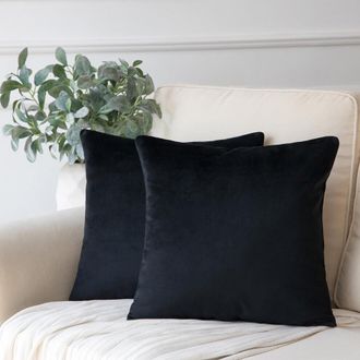 OEM Oferta Especial De Temporada: Fundas De Almohada Phantoscope Suaves Y Sedosas Con Ribete De Terciopelo, 56 Cm X 56 Cm, Negras, Paquete De 2