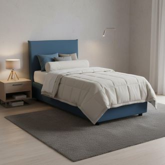 Talamo Italia Cama Individual Claire, Cama Contenedor Con Revestimiento De Tela, 100% Made In Italy, Apertura Frontal, Con Colch&oacute;n Cm 90x200 Incluido, Azul, Con Emb