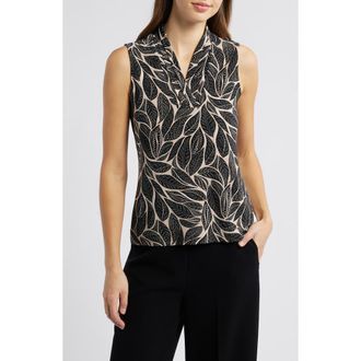 Anne Klein Leaf Print Sleeveless Top in Anne Black/Latte at Nordstrom, Size Xx-Large