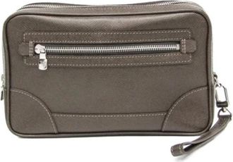 Louis Vuitton Tweedehands leren Louis Vuitton tassen - Heren - Vintage Clutch - Bruin - ONE Size - Leer - Vintage