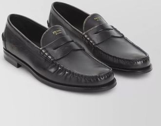 Prada leather loafer round toe apron strap