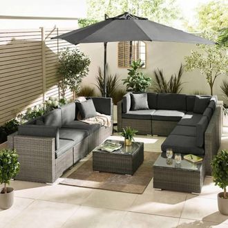 Furniturebox Orlando 10 Seat Modular Outdoor Garden Rattan Sofa in Grey