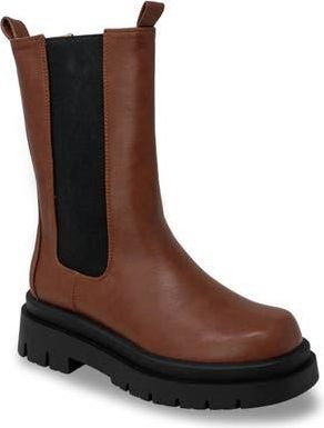 Chase + Chloe by Intouch Footwear Chase & Chloe Tall Lug Sole Chelsea Boot in Cognac Pu at Nordstrom Rack, Size 5.5