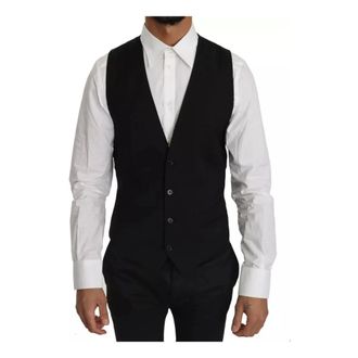 Dolce & Gabbana Suit Vests, male, Black, Size: S Classic Black Wool Slim Fit Vest