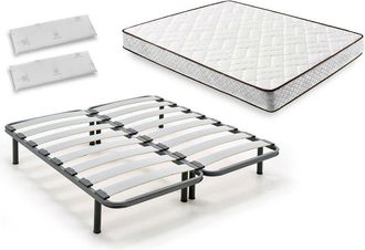 HOGAR 24 Cama Completa - Colch&oacute;n Flexitex Con Tejido 3d Y Aloe Vera, Altura 18 Cm + Somier Lama Curva Con Patas De 25 Cm + Almohada Viscoel&aacute;stica, 180x190 Cm
