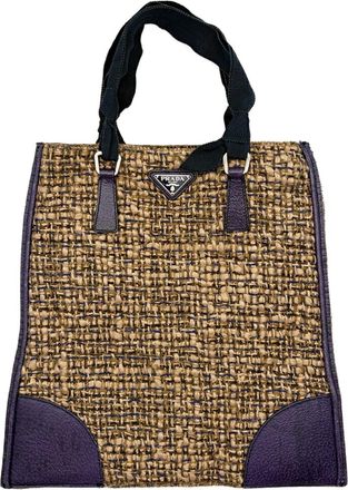 Prada Brown Purple Wool Leather Tote Bag (Pre-Owned)