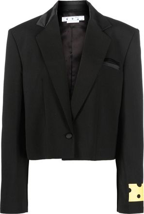 Off-white single-breasted cropped blazer - women - Virgin Wool/Polyester/Elastane/Silk/Wool/Cupro/Viscose - 42 - Black